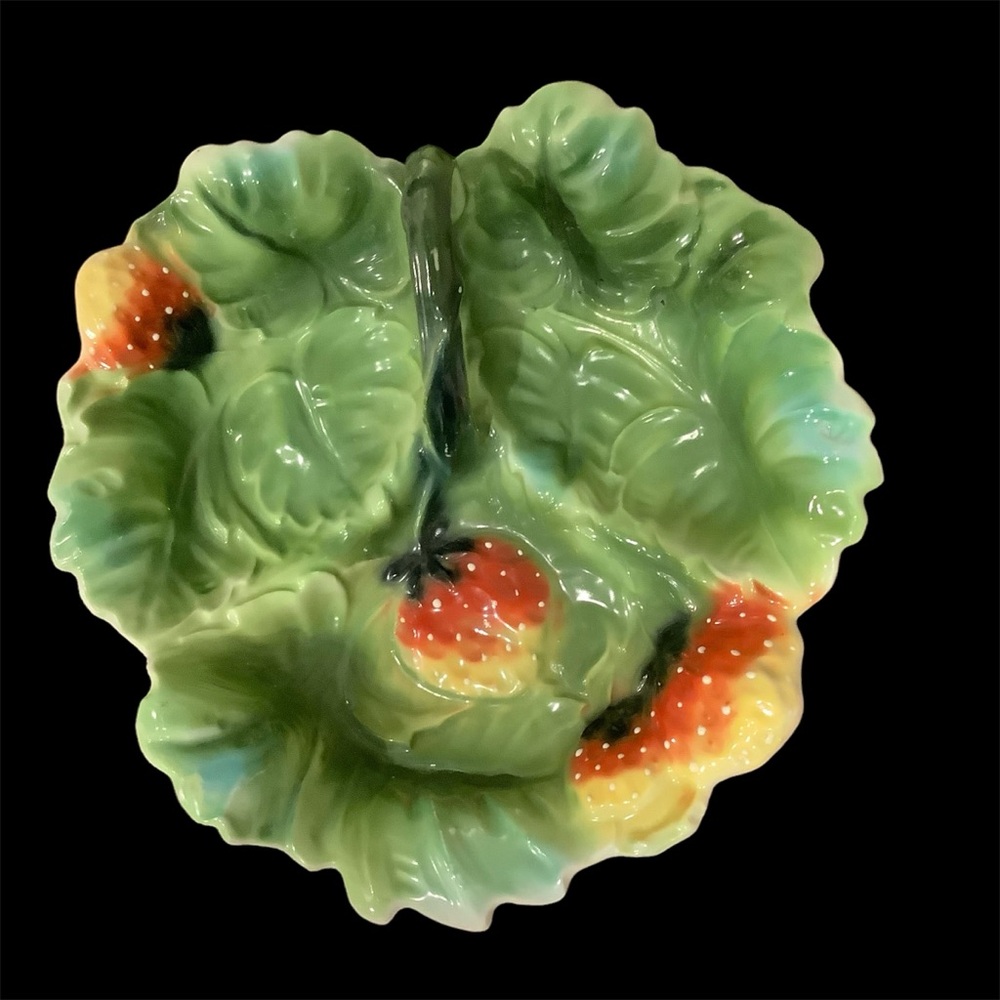 German IPF Strawberry & Leaf Tri- Section Relish Server